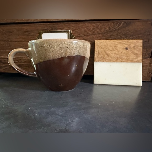 Ceramic Brown Mugs & Solid Oak Wood Coasters Stoneware Mug Set - Picture 2 of 4